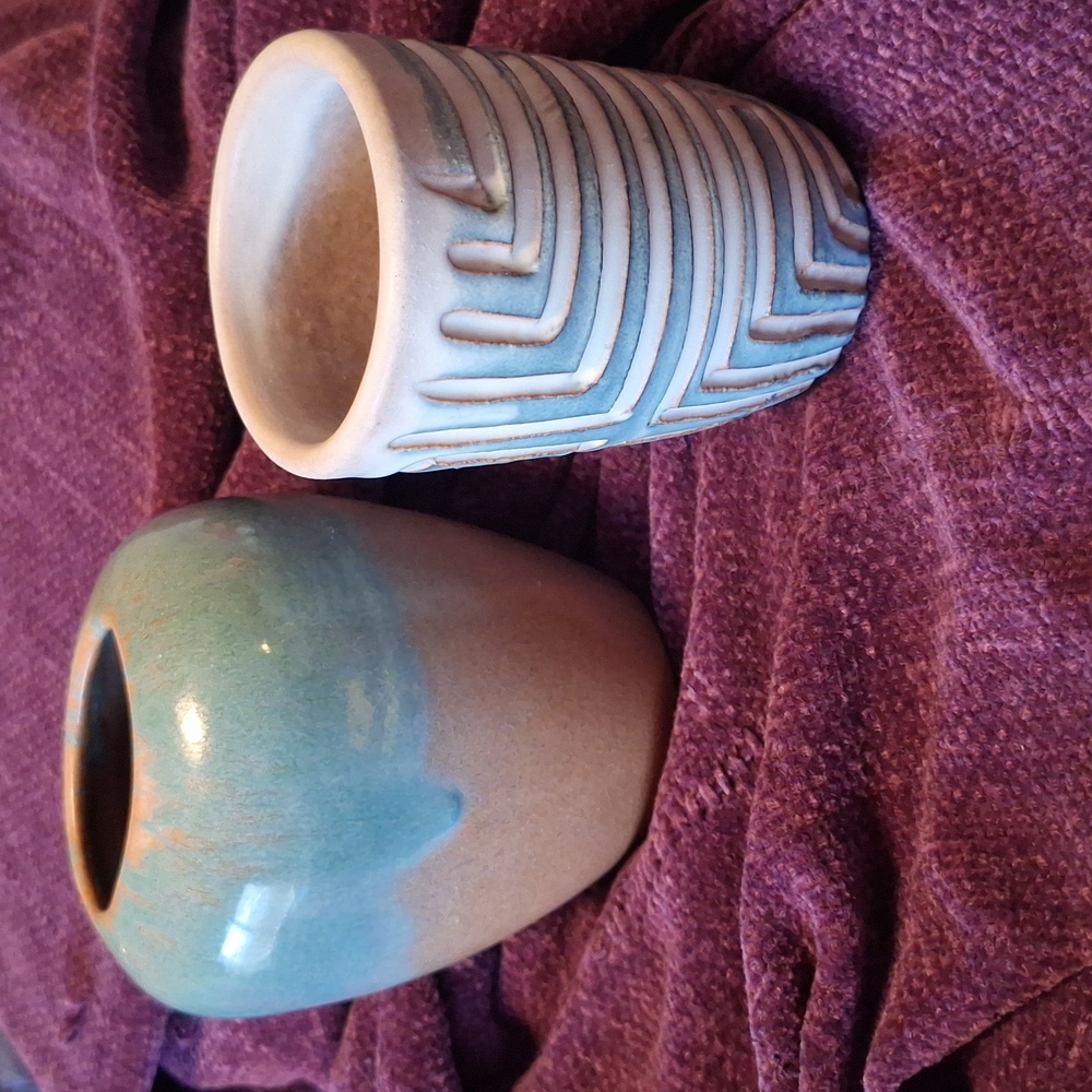 Vintage Puertan Rican Pottery - 1 Pottery Studio Cup &  Color Cordinated Vase